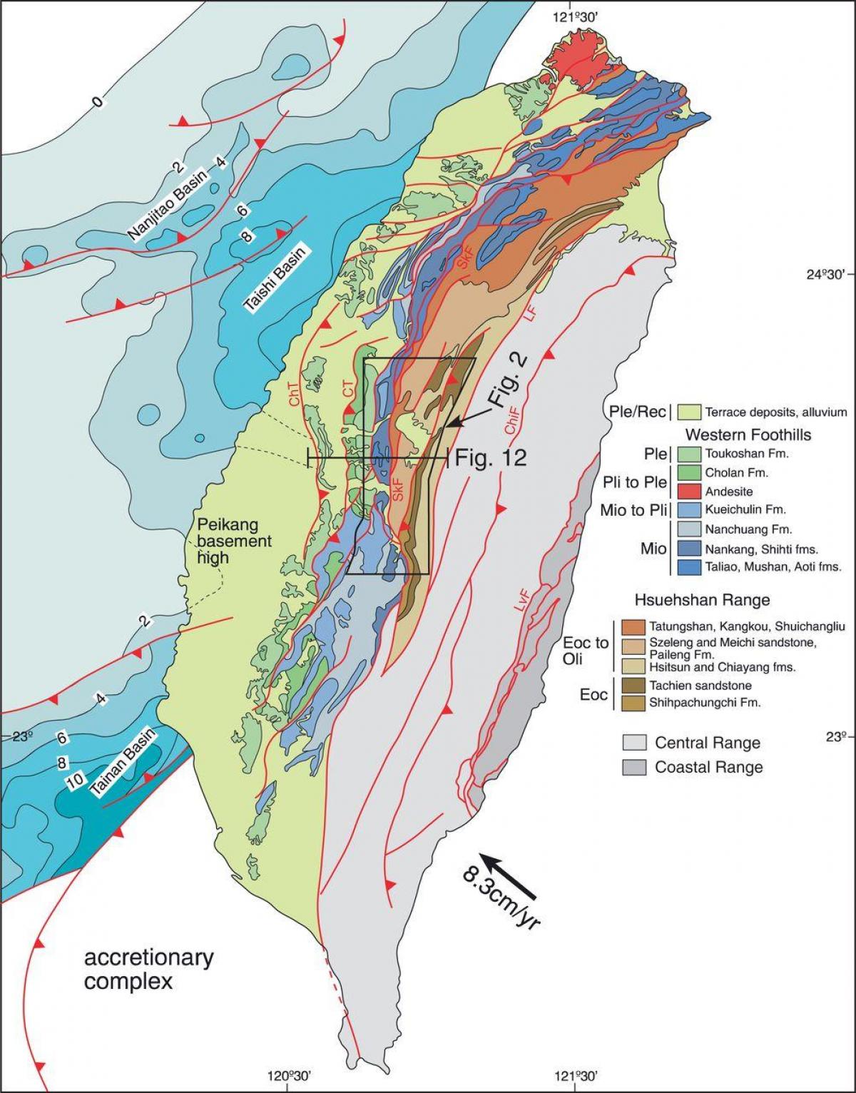 Kaart van Taiwan geologiese