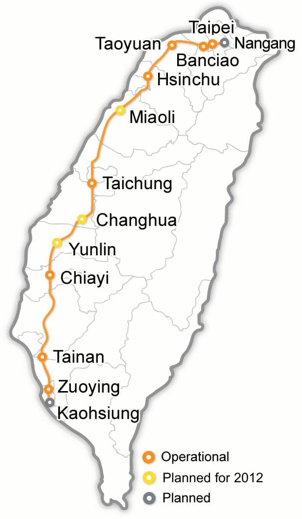 Taiwan bullet trein kaart