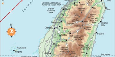 Kaart van Taiwan plekke van belang